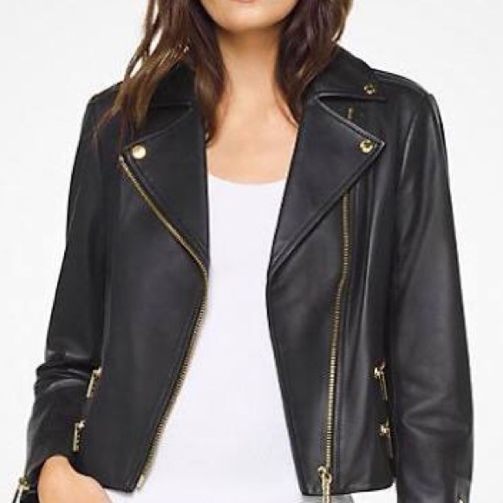 Michael Kors Black Leather Biker Jacket